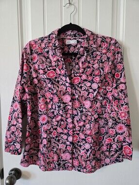 Croft & Barrow Navy Blouse with Pink Floral Print